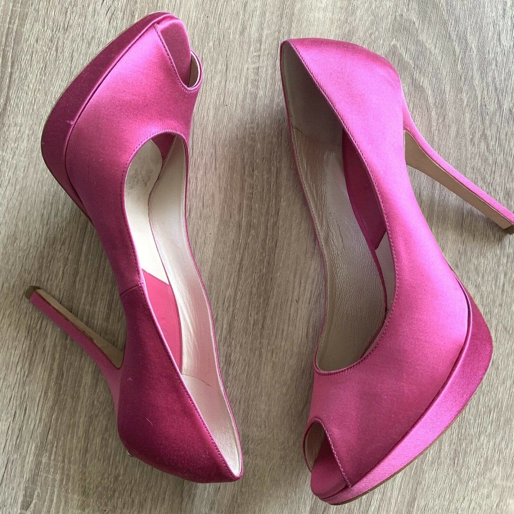 Dior Pink Satin Miss Peep Toe Pumps